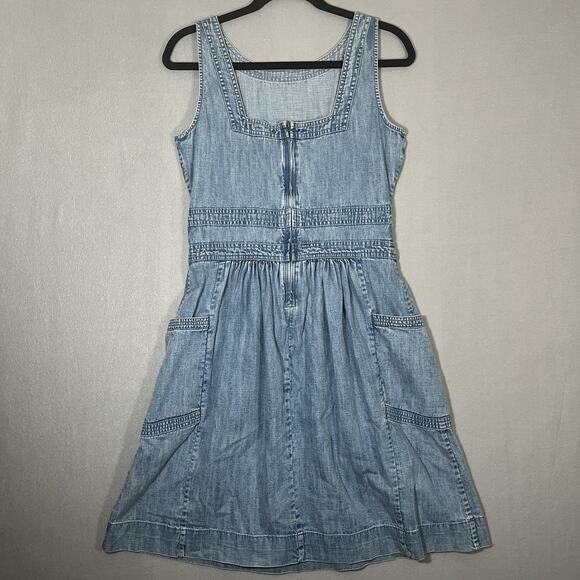 Fat Face Mid Light Blue Denim sleeveless Dress UK 10 USA 6 Fixed Belt - Picture 5 of 9